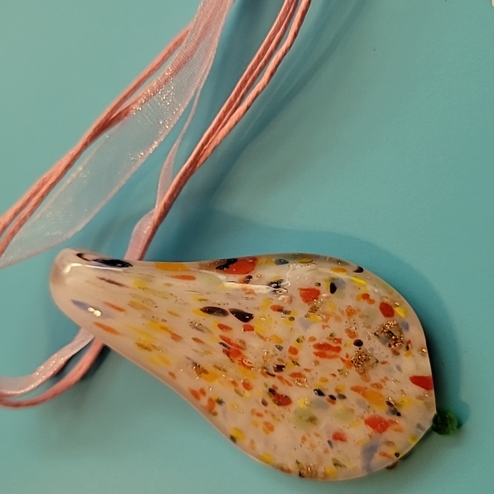 P 13 BMulticolor Glass Pendant Necklace with Pink Cord - Picture 2 of 2